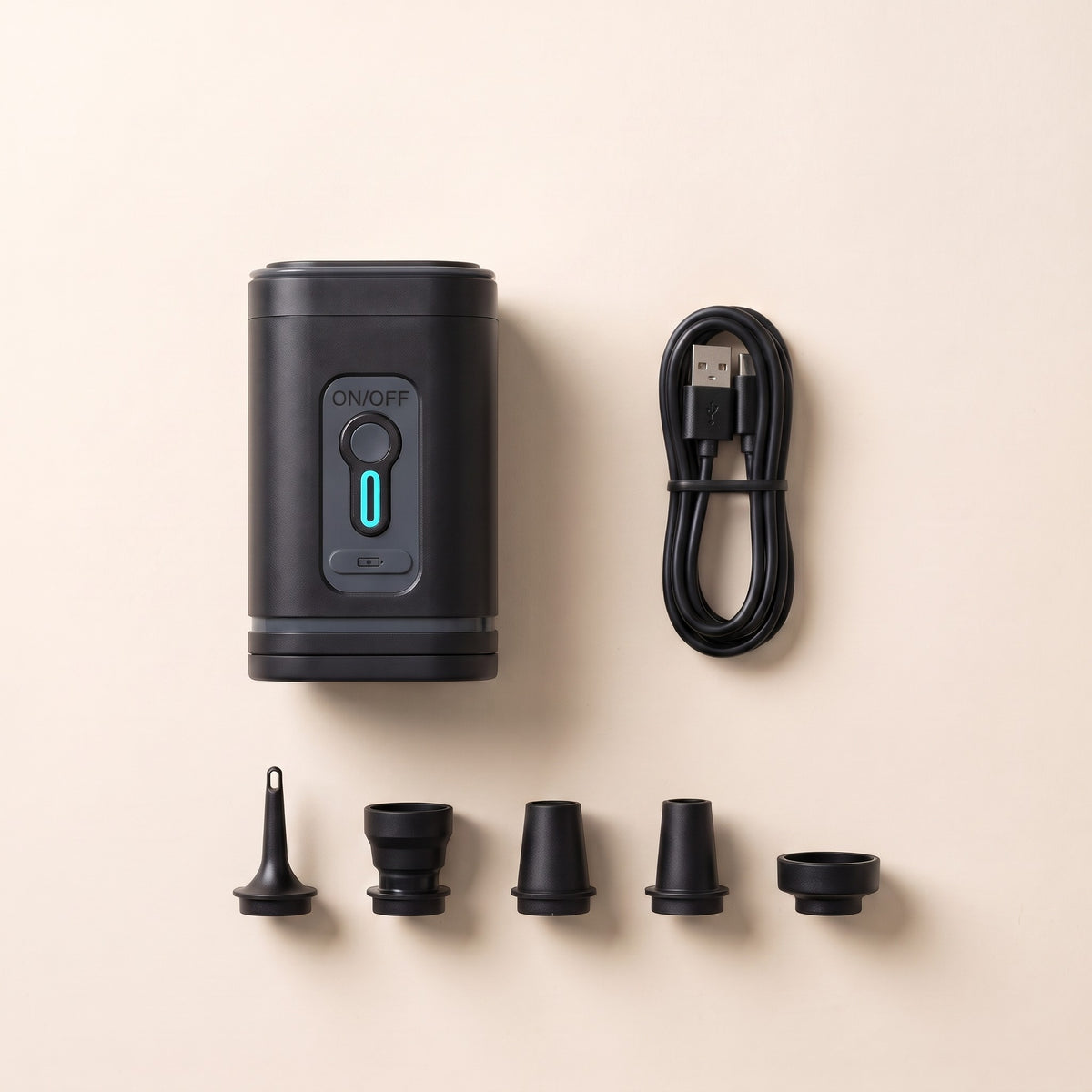 Qué incluye: bomba SUCTO One, cable USB-C y 5 boquillas